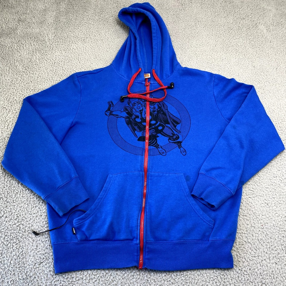Marvel Captain America Sweatshirt Mens Large Blue Full Zip Built In Headphones *